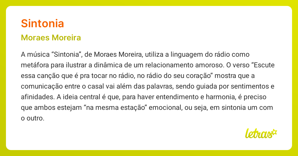 Significado da música SINTONIA (Moraes Moreira) - LETRAS.MUS.BR