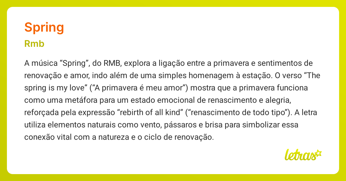 Significado da música SPRING (Rmb) - LETRAS.MUS.BR