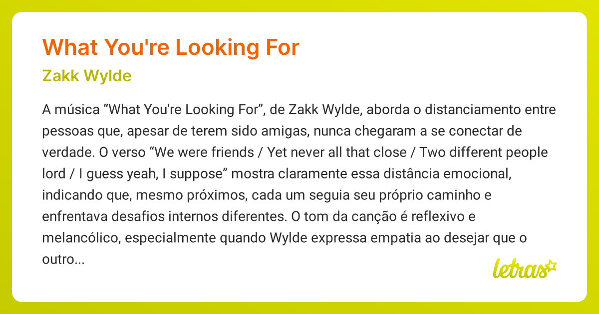 Significado da música WHAT YOU'RE LOOKING FOR (Zakk Wylde