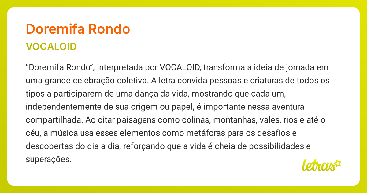 Significado da música DOREMIFA RONDO (VOCALOID) - LETRAS.MUS.BR
