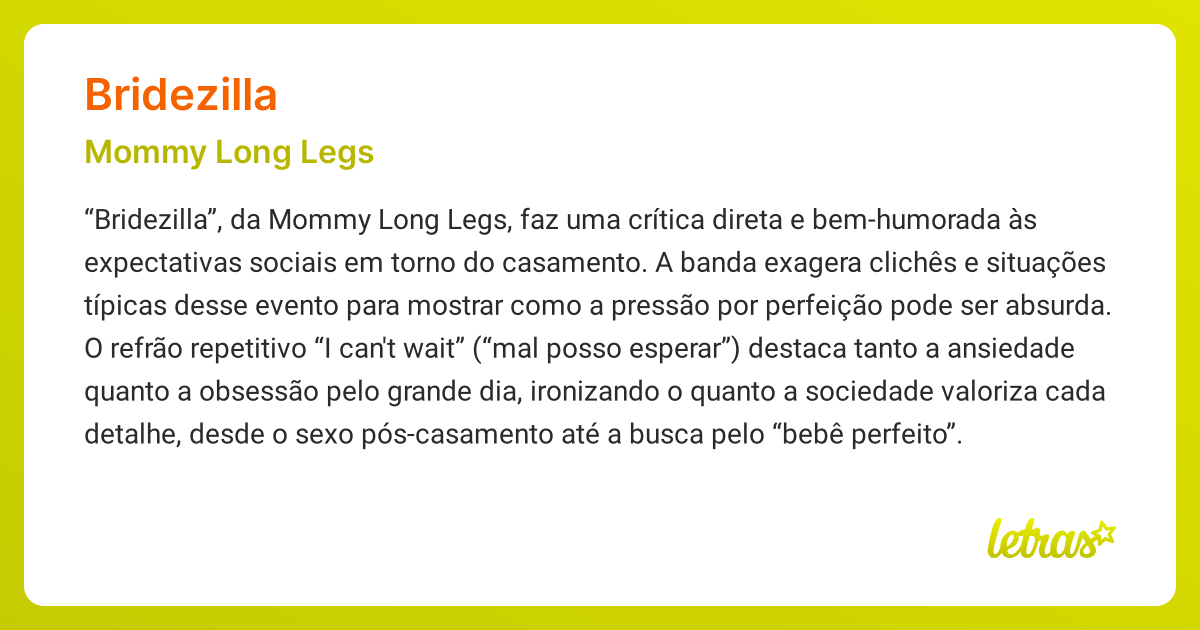 Significado da música BRIDEZILLA (Mommy Long Legs) - LETRAS.MUS.BR