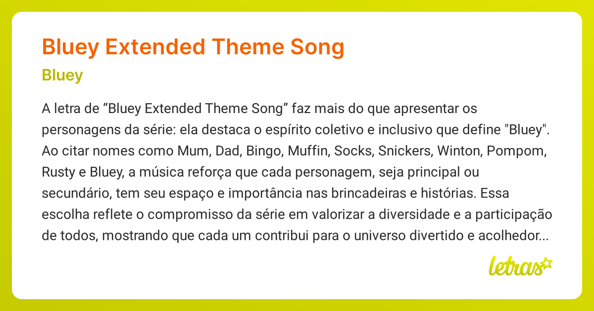 Significado da música BLUEY EXTENDED THEME SONG (Bluey) - LETRAS.MUS.BR