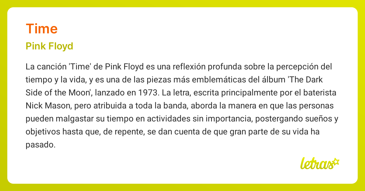 Significado de la canción TIME (Pink Floyd) - LETRAS.COM