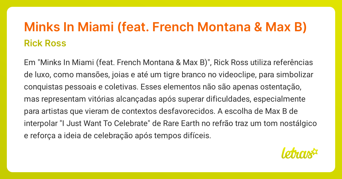 Significado da música Minks In Miami (feat. French Montana & Max B ...