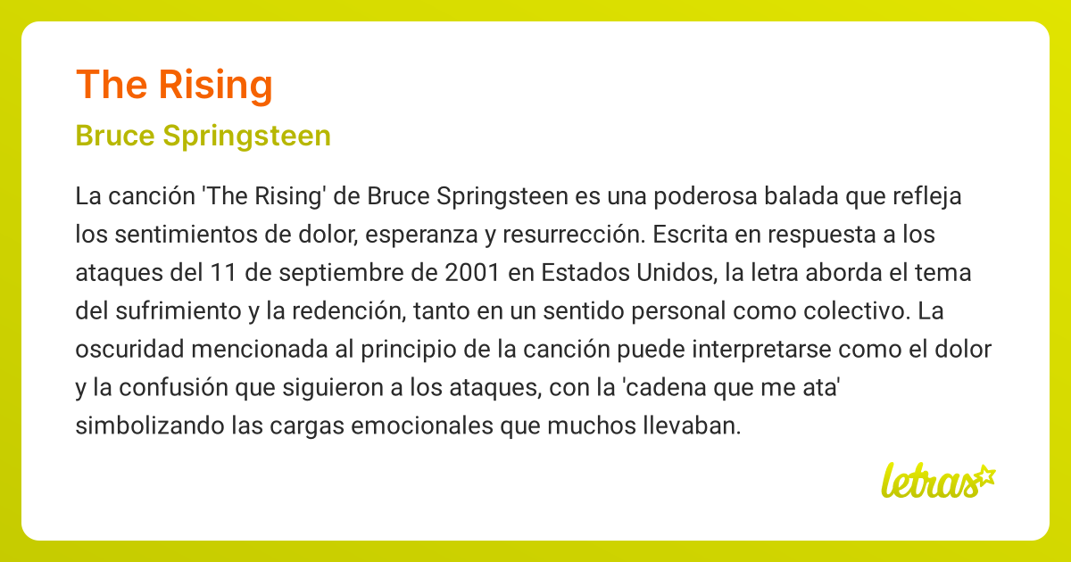 Significado de la canción THE RISING (Bruce Springsteen) - LETRAS.COM