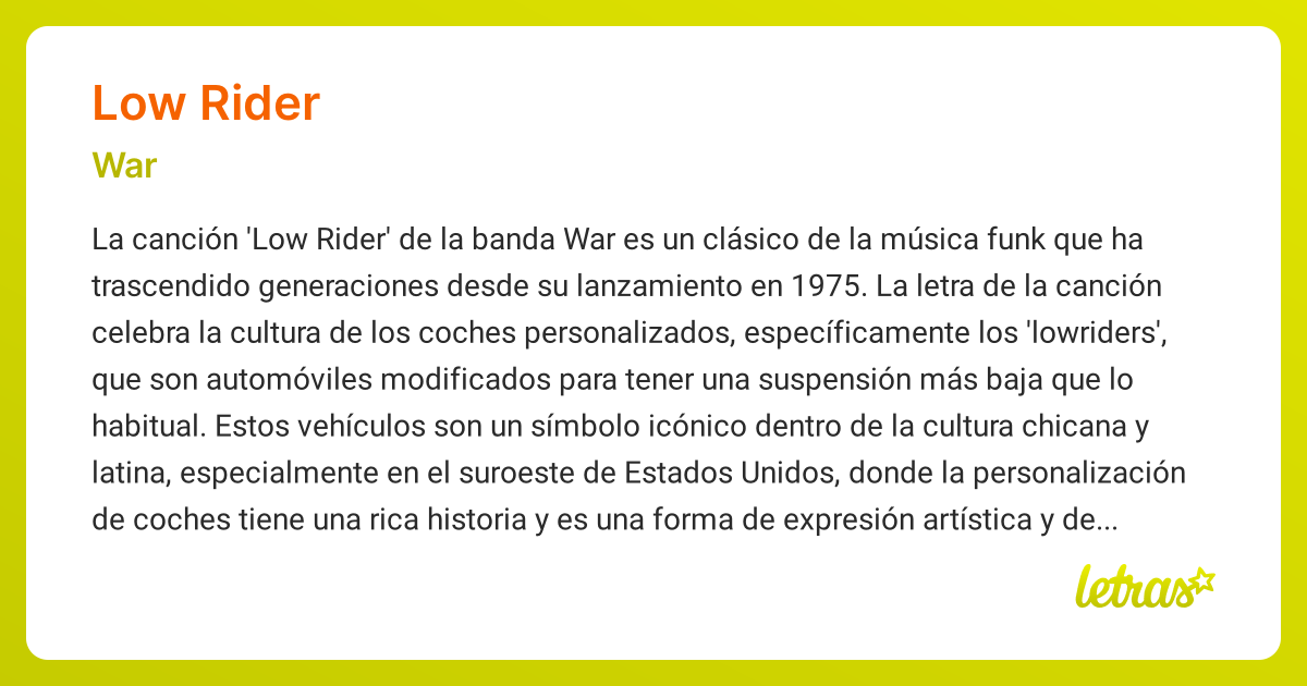 Significado de la canción LOW RIDER (War) - LETRAS.COM