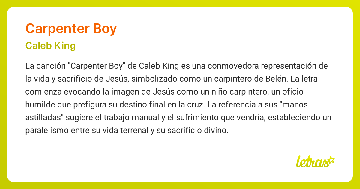 Significado de la canción CARPENTER BOY (Caleb King) - LETRAS.COM