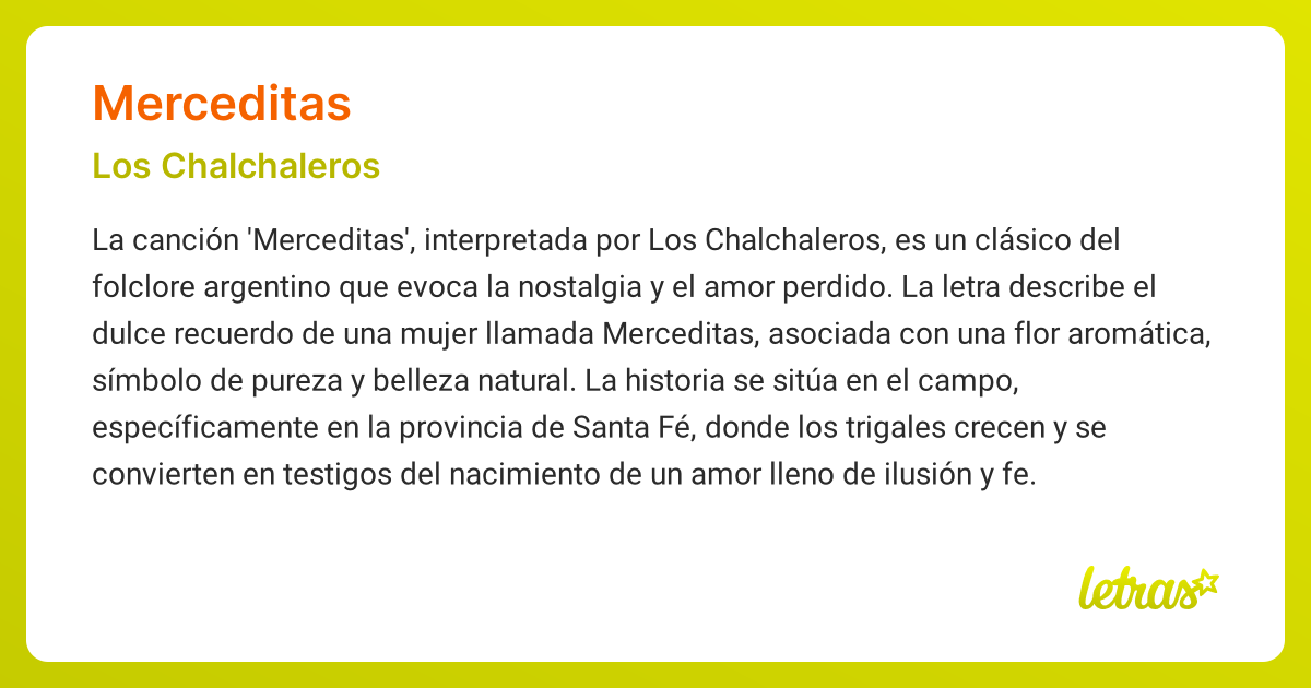 Significado de la canción MERCEDITAS (Los Chalchaleros) - LETRAS.COM