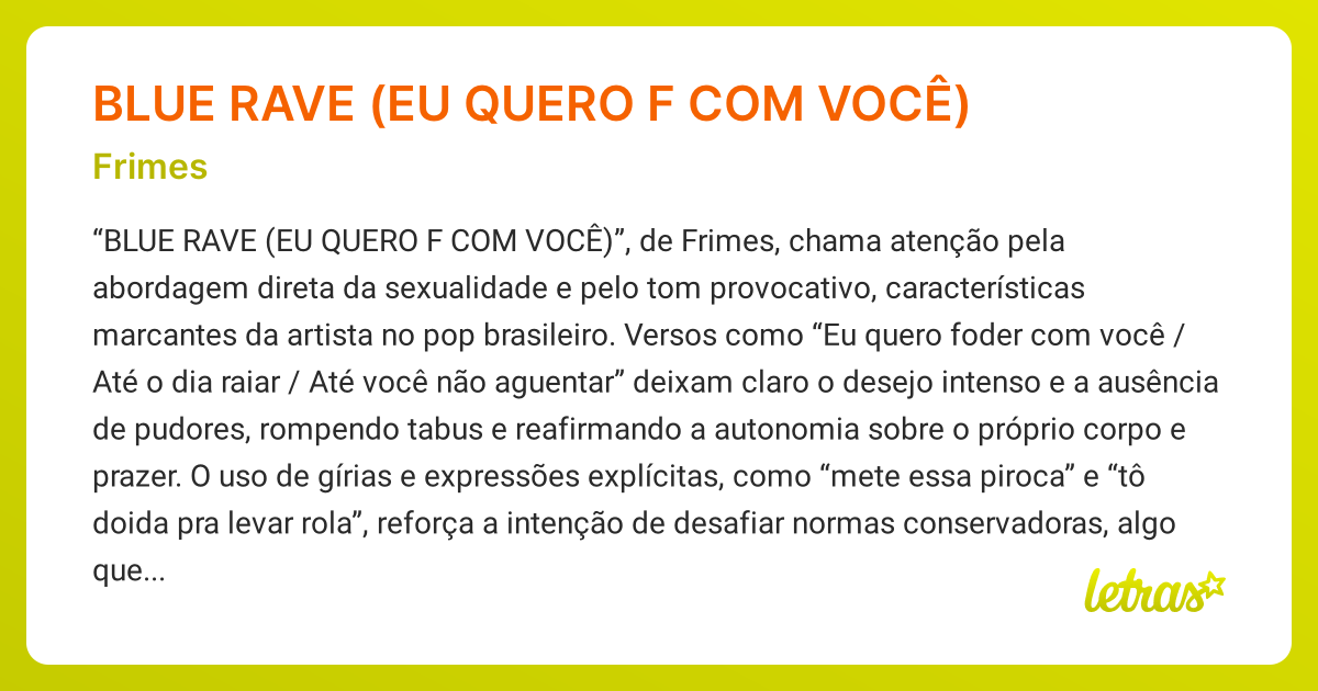 Significado da música BLUE RAVE (EU QUERO F COM VOCÊ) (Frimes) - LETRAS ...