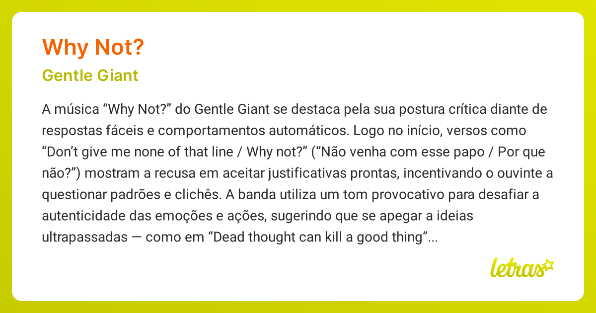 Significado da música WHY NOT? (Gentle Giant) - LETRAS.MUS.BR