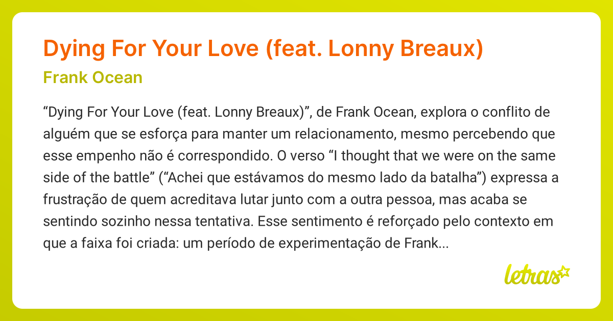 Significado da música Dying For Your Love (feat. Lonny Breaux