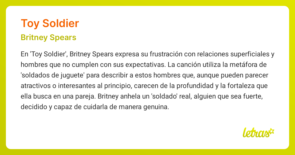 Significado de la canción TOY SOLDIER (Britney Spears) - LETRAS.COM