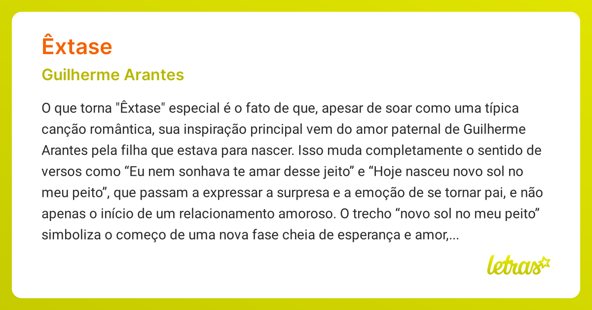 Significado da música ÊXTASE (Guilherme Arantes) - LETRAS.MUS.BR