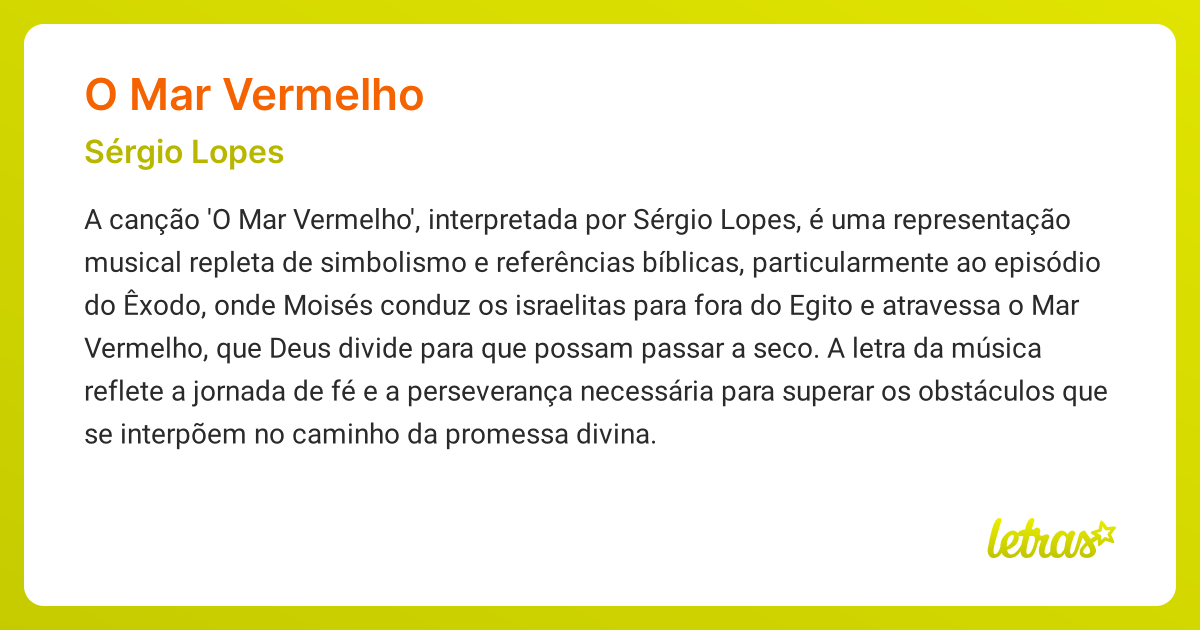 Significado da música O MAR VERMELHO (Sérgio Lopes) - LETRAS.MUS.BR