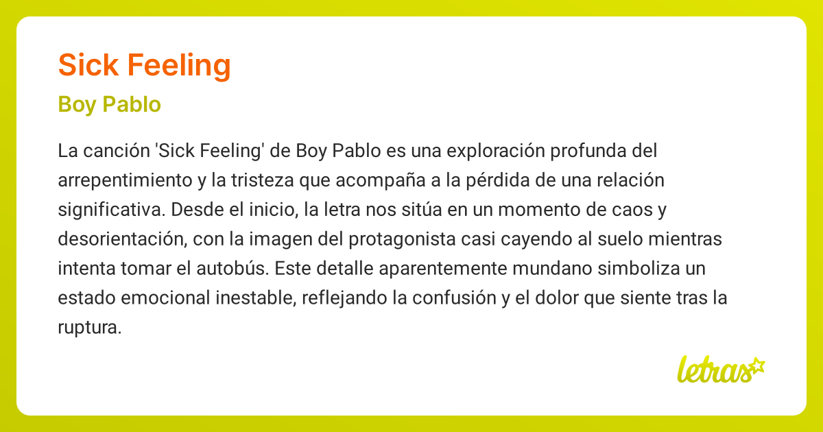 Significado de la canción SICK FEELING (Boy Pablo) - LETRAS.COM