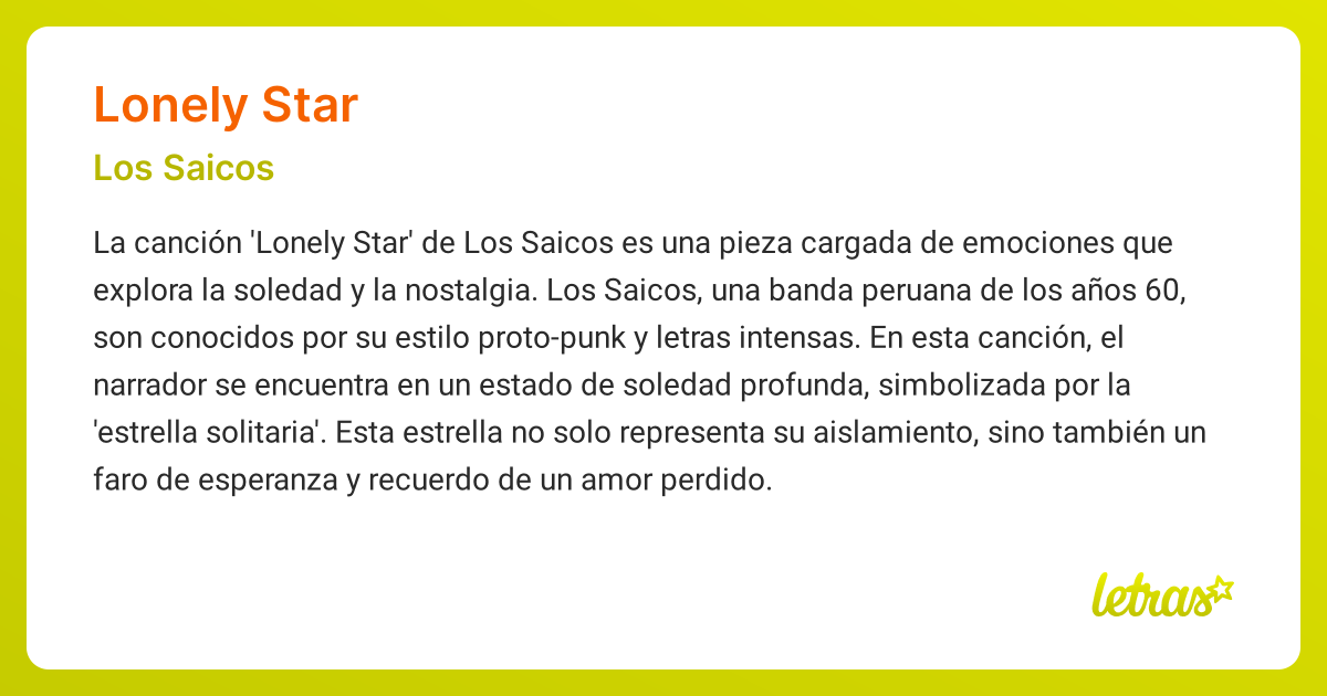 Significado de la canción LONELY STAR (Los Saicos)