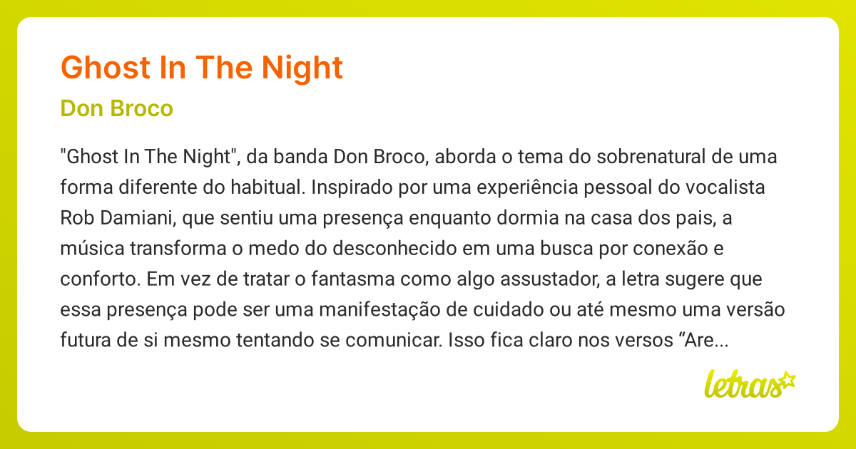 Significado da música GHOST IN THE NIGHT (Don Broco) - LETRAS.MUS.BR