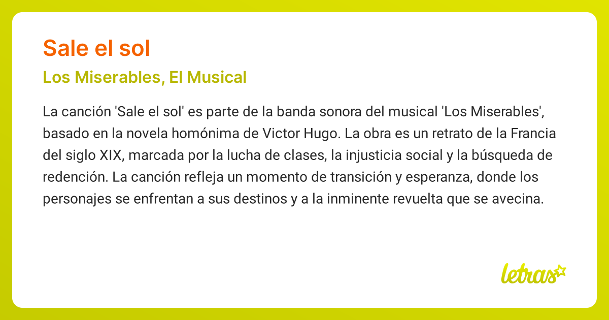 Significado de la canción SALE EL SOL (Los Miserables, El Musical