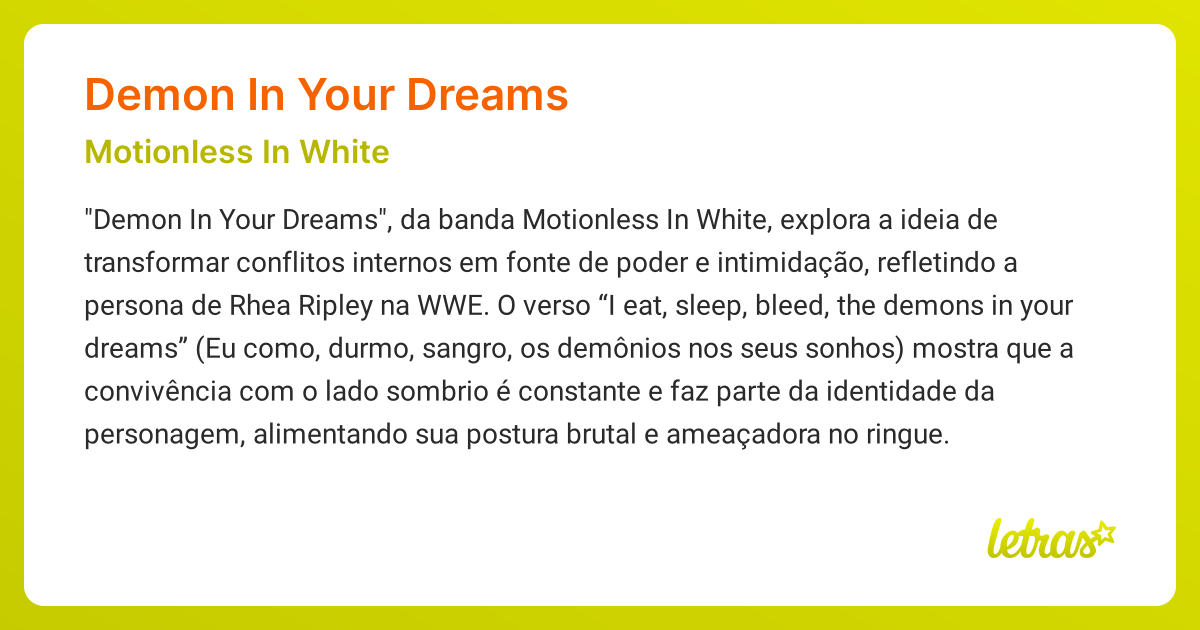 Significado da música DEMON IN YOUR DREAMS (Motionless In White