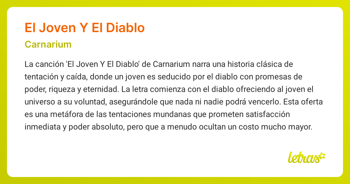 Significado de la canción EL JOVEN Y EL DIABLO (Carnarium) - LETRAS.COM