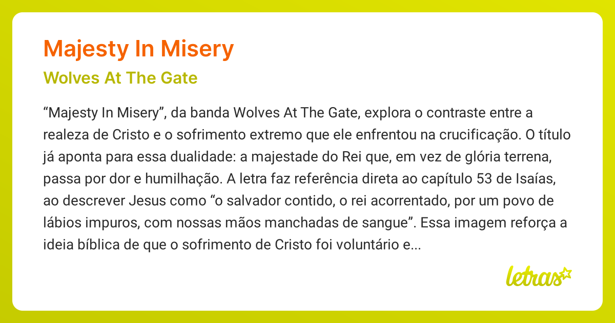 Significado da música MAJESTY IN MISERY (Wolves At The Gate) - LETRAS ...