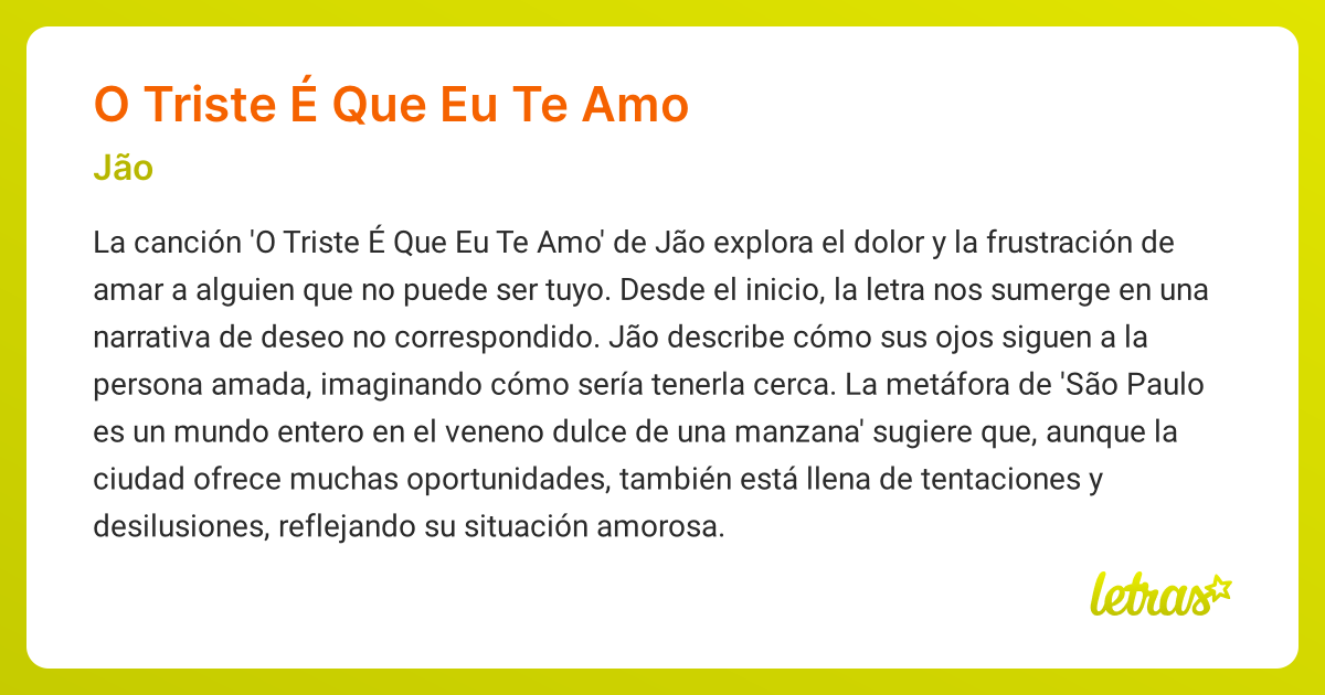 Significado de la canción O TRISTE É QUE EU TE AMO (Jão) - LETRAS.COM