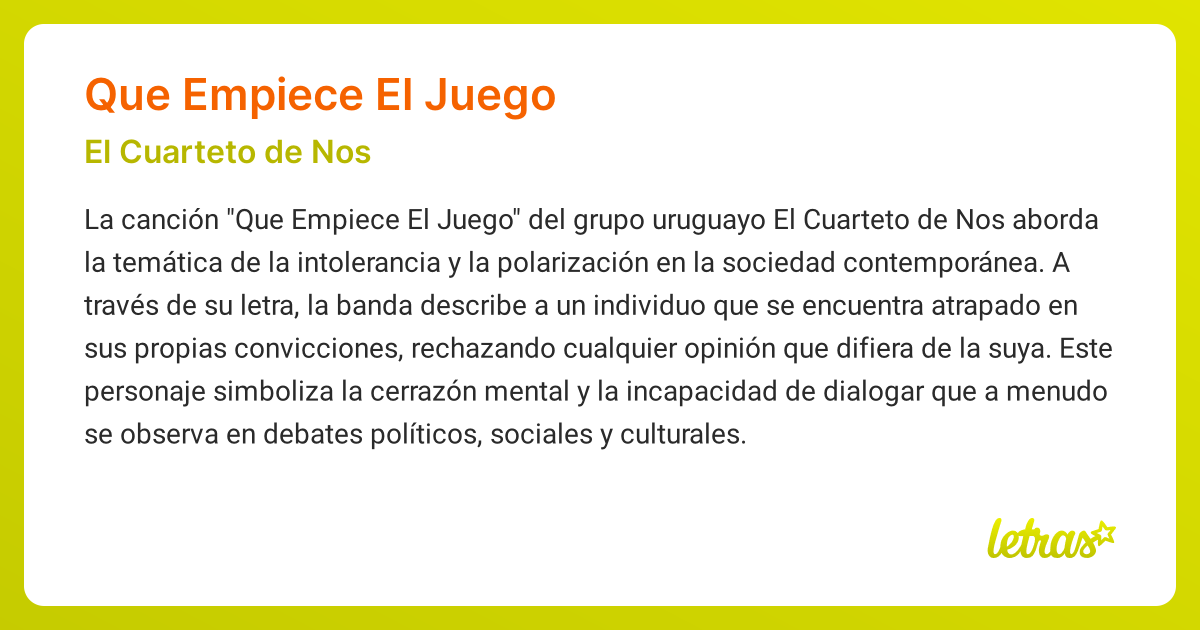 Significado de la canción QUE EMPIECE EL JUEGO (El Cuarteto de Nos ...