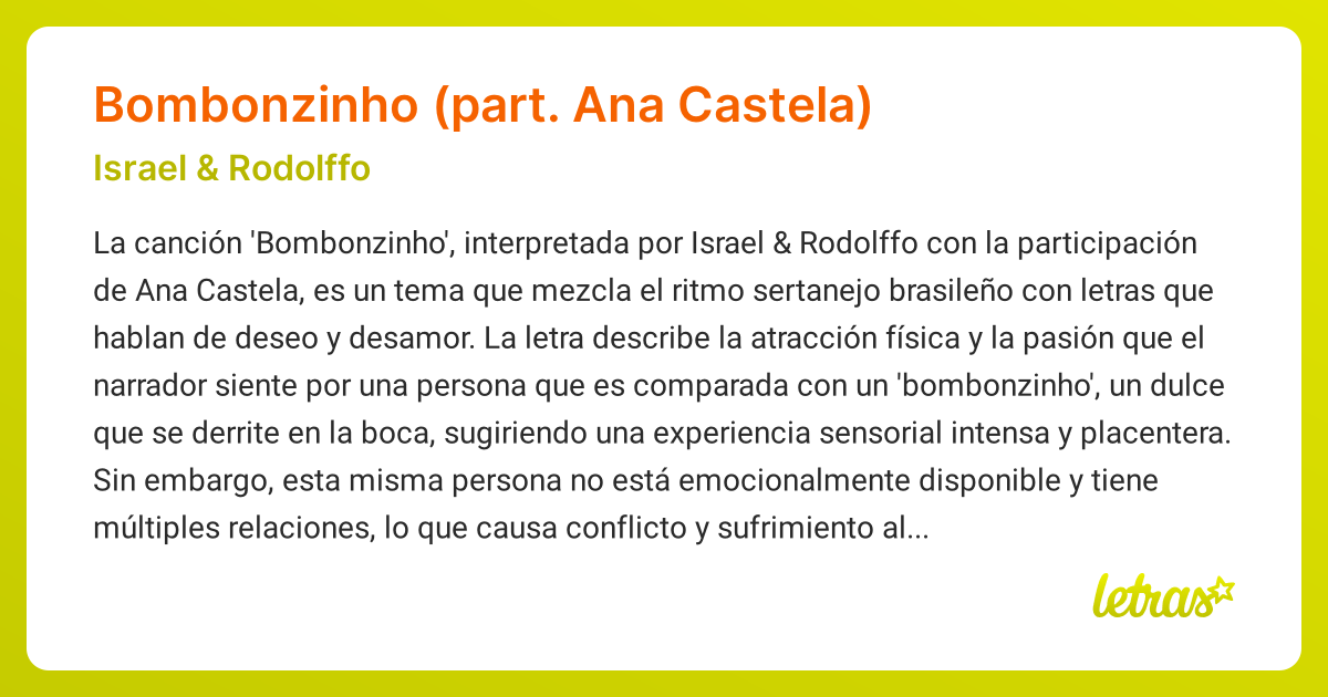 Significado de la canción Bombonzinho (part. Ana Castela) (Israel ...