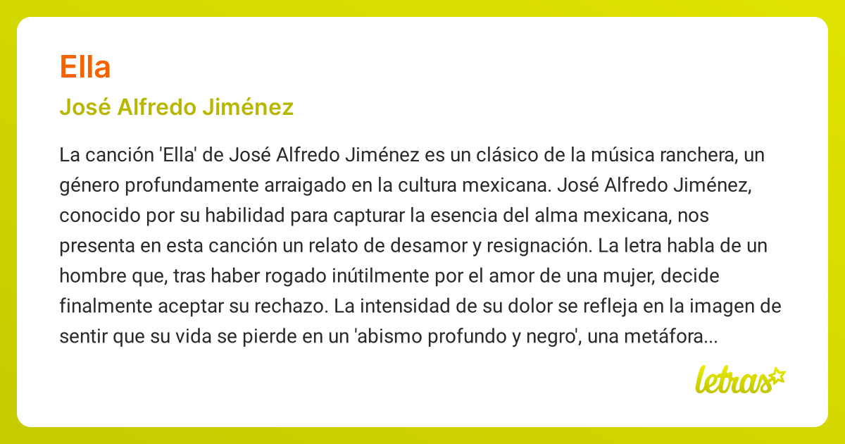 Significado de la canción ELLA (José Alfredo Jiménez) - LETRAS.COM