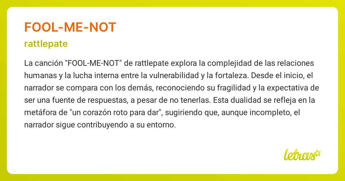 Significado de la canción FOOL-ME-NOT (rattlepate) - LETRAS.COM