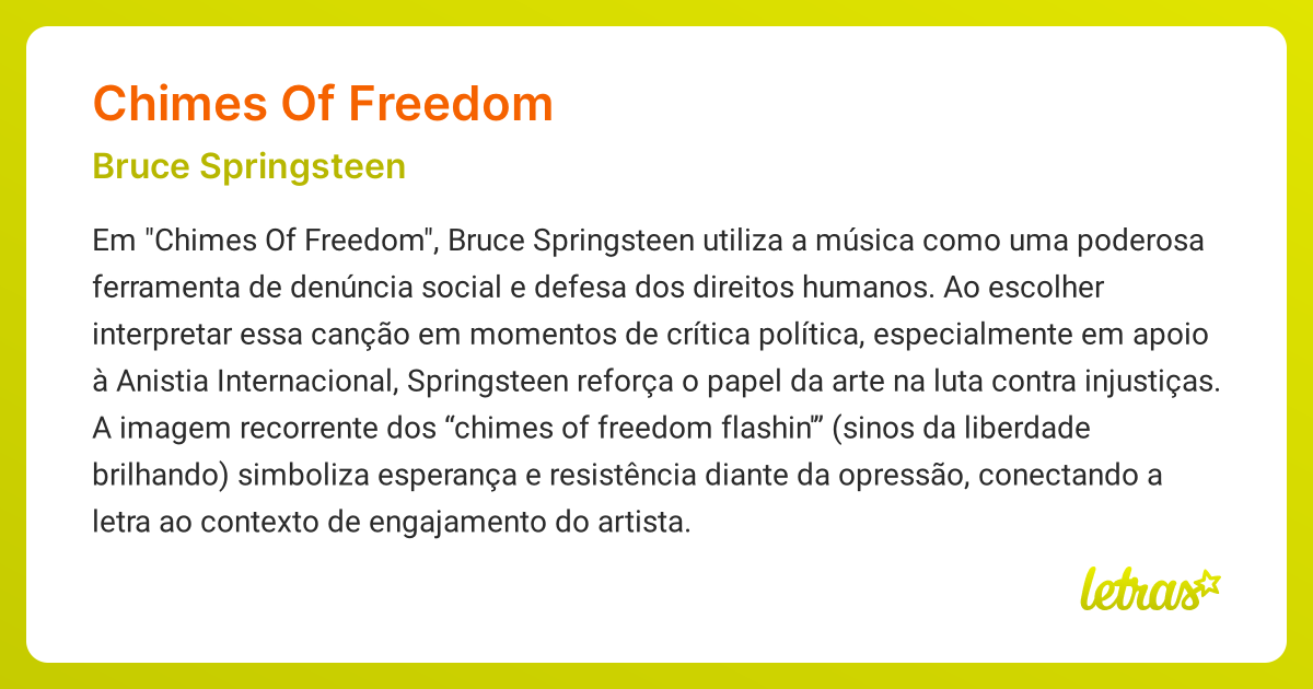 Significado da música CHIMES OF FREEDOM (Bruce Springsteen) - LETRAS.MUS.BR
