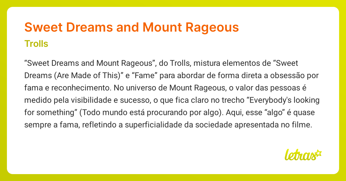 Significado da música SWEET DREAMS AND MOUNT RAGEOUS (Trolls) - LETRAS ...