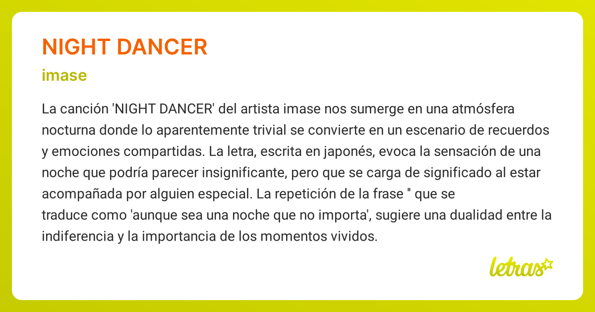 Significado de la canción NIGHT DANCER (imase) - LETRAS.COM