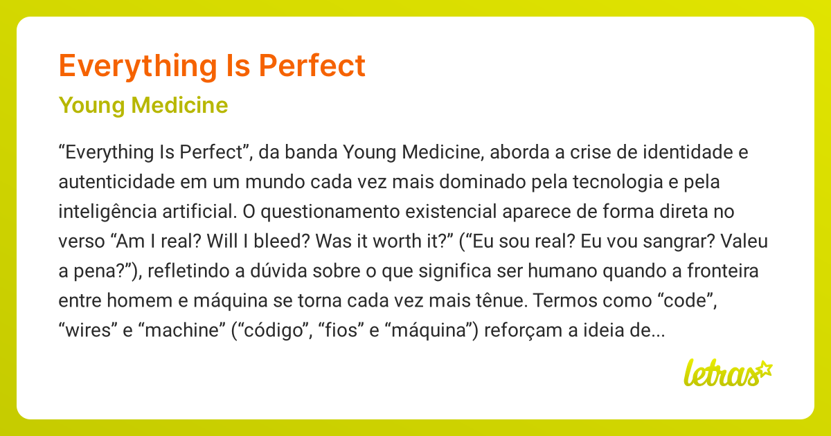 Significado da música EVERYTHING IS PERFECT (Young Medicine) - LETRAS ...