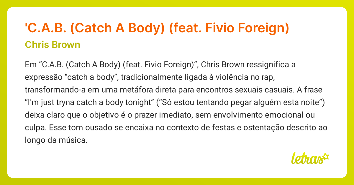 Significado da música 'C.A.B. (Catch A Body) (feat. Fivio Foreign(02)