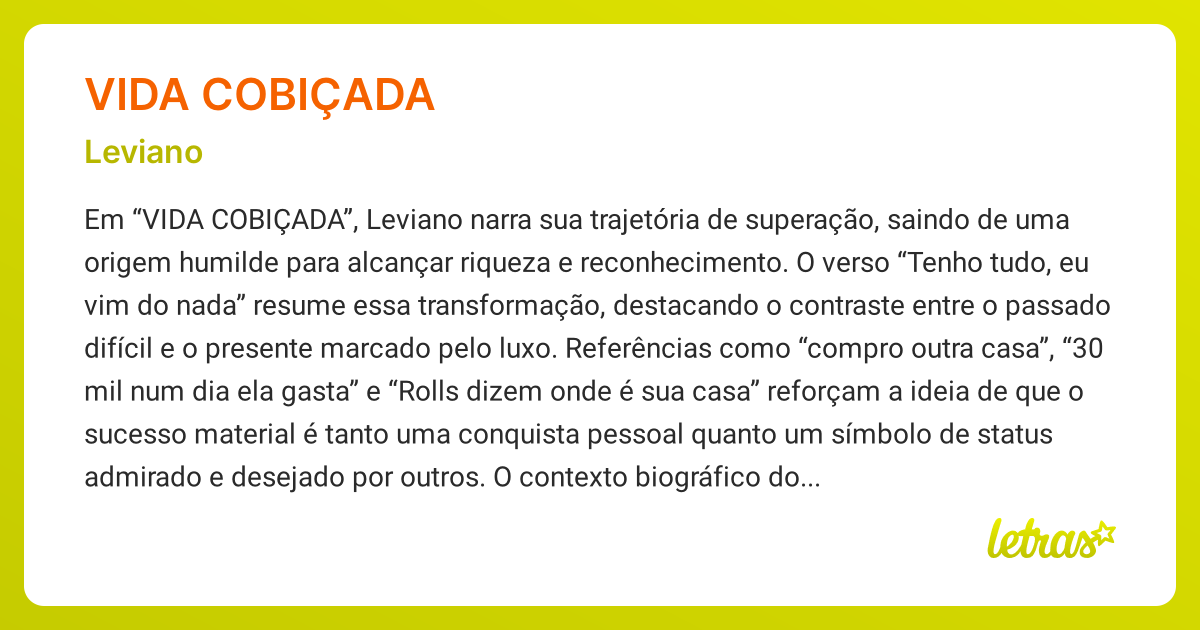 Significado da música VIDA COBIÇADA (Leviano) - LETRAS.MUS.BR