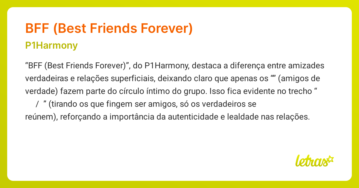 Significado da música BFF (BEST FRIENDS FOREVER) (P1Harmony) - LETRAS ...