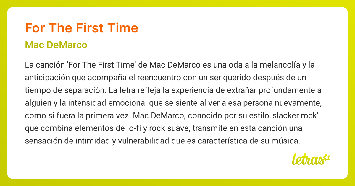 Significado de la canción FOR THE FIRST TIME (Mac DeMarco 