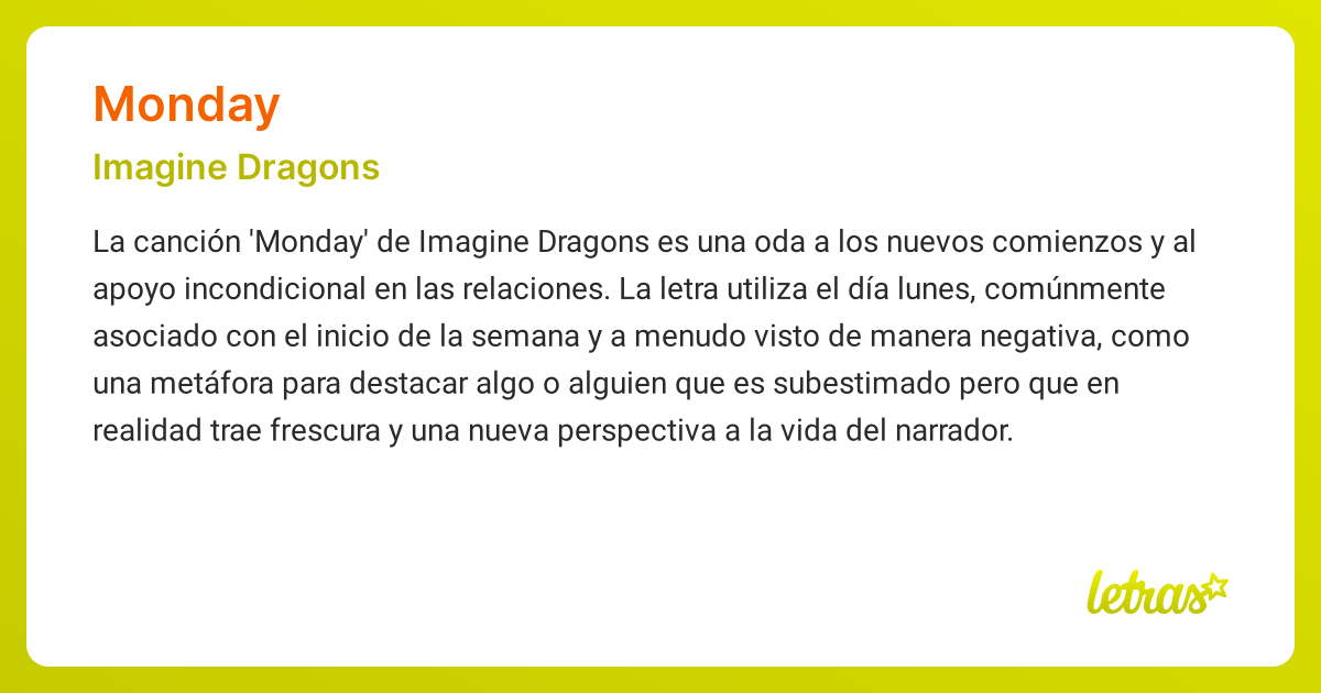 Significado de la canción MONDAY (Imagine Dragons) - LETRAS.COM