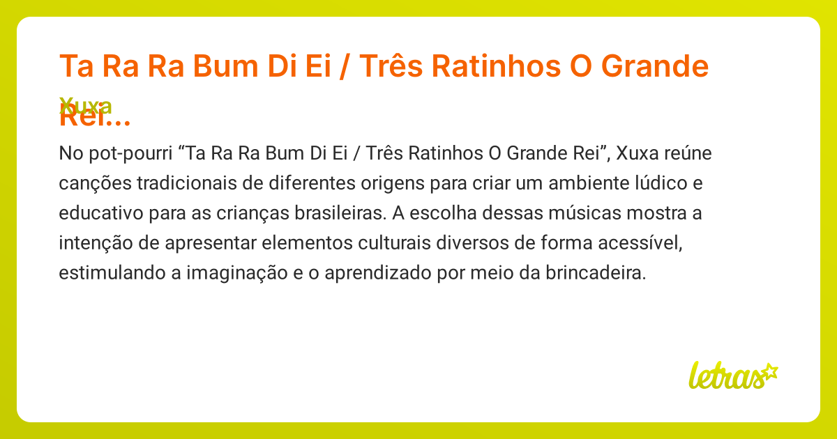 Significado da música Ta Ra Ra Bum Di Ei / Três Ratinhos O Grande Rei ...