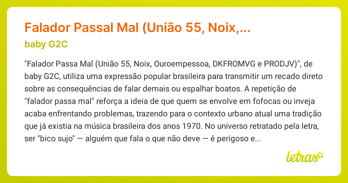 Significado da música Falador Passal Mal (União 55, Noix, Ouroempessoa ...