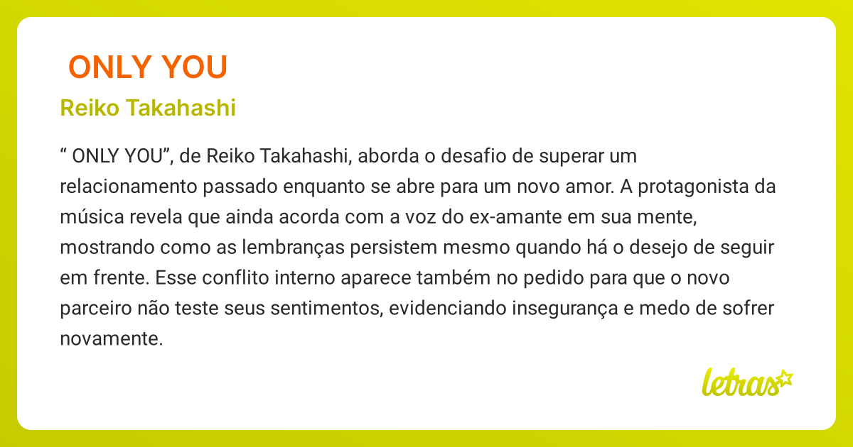Significado da música きっと ONLY YOU (Reiko Takahashi) - LETRAS.MUS.BR