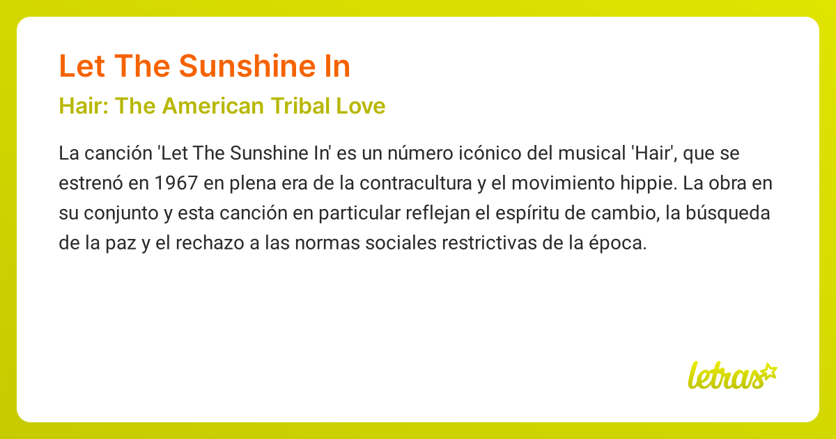 Significado de la canción LET THE SUNSHINE IN (Hair: The American ...