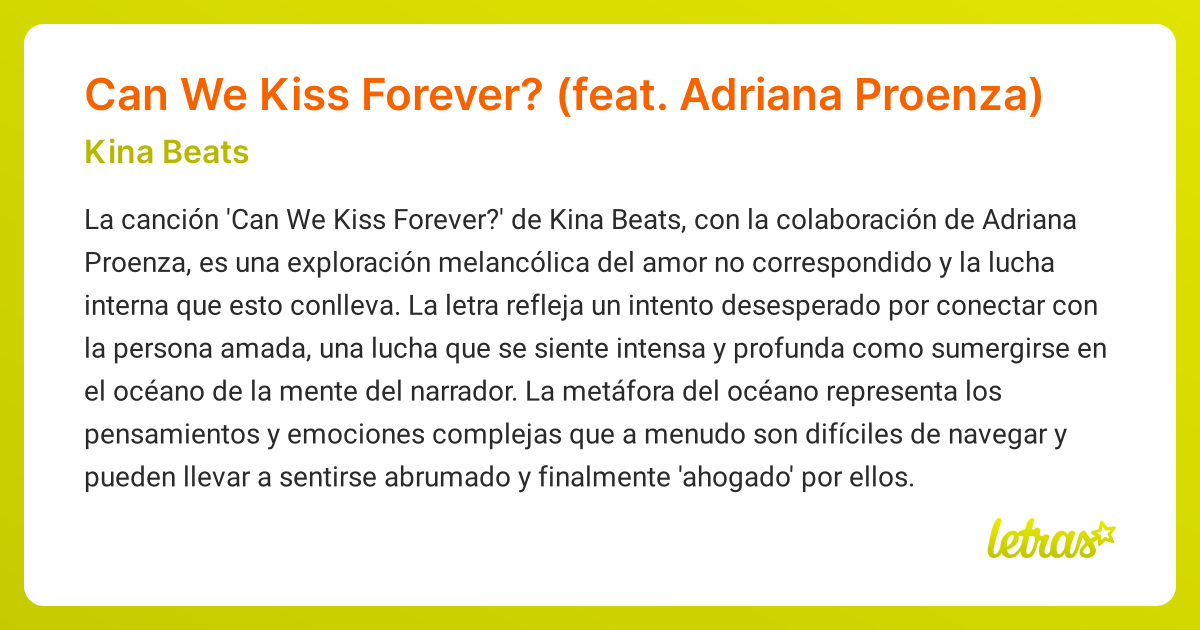 Significado de la canción Can We Kiss Forever? (feat. Adriana Proenza