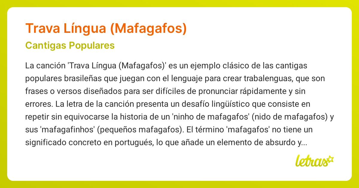 Significado de la canción TRAVA LÍNGUA (MAFAGAFOS) (Cantigas Populares ...