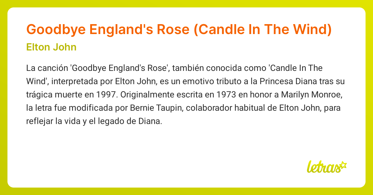 Significado de la canción Goodbye England's Rose (Candle In The Wind ...