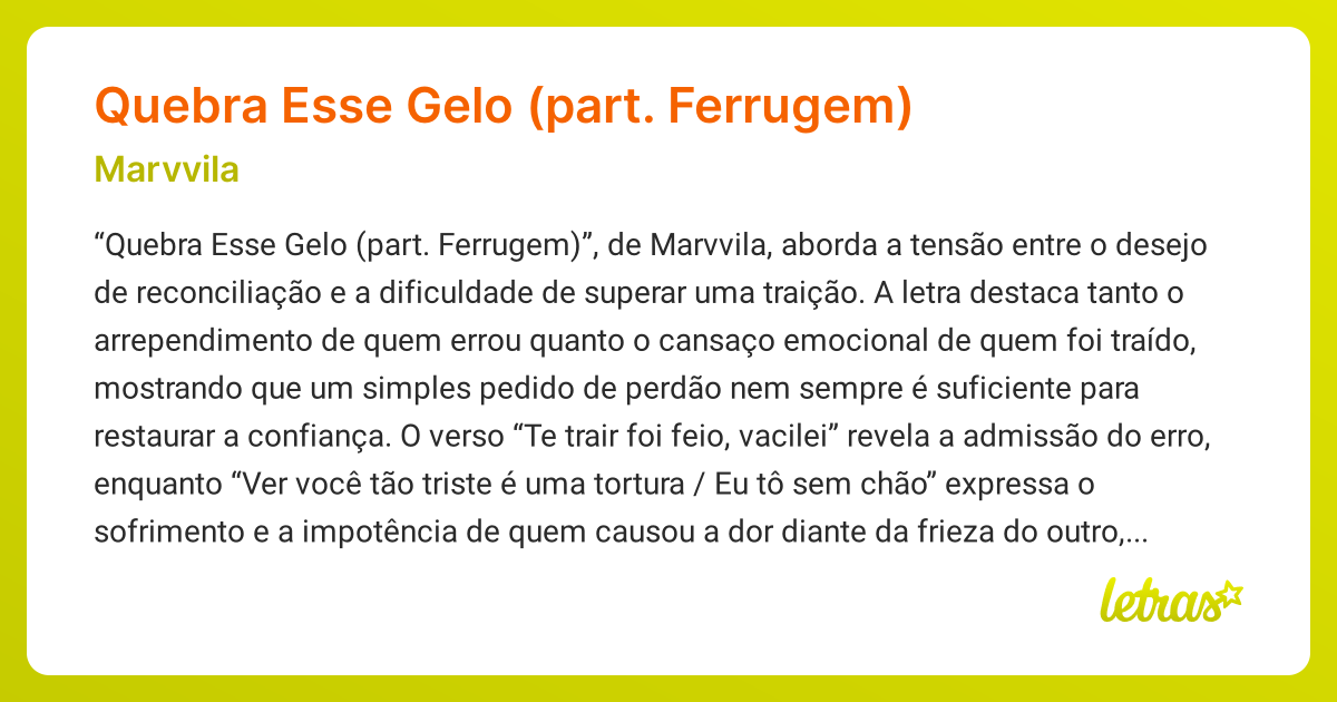 Significado Da Música Quebra Esse Gelo Part Ferrugem Marvvila