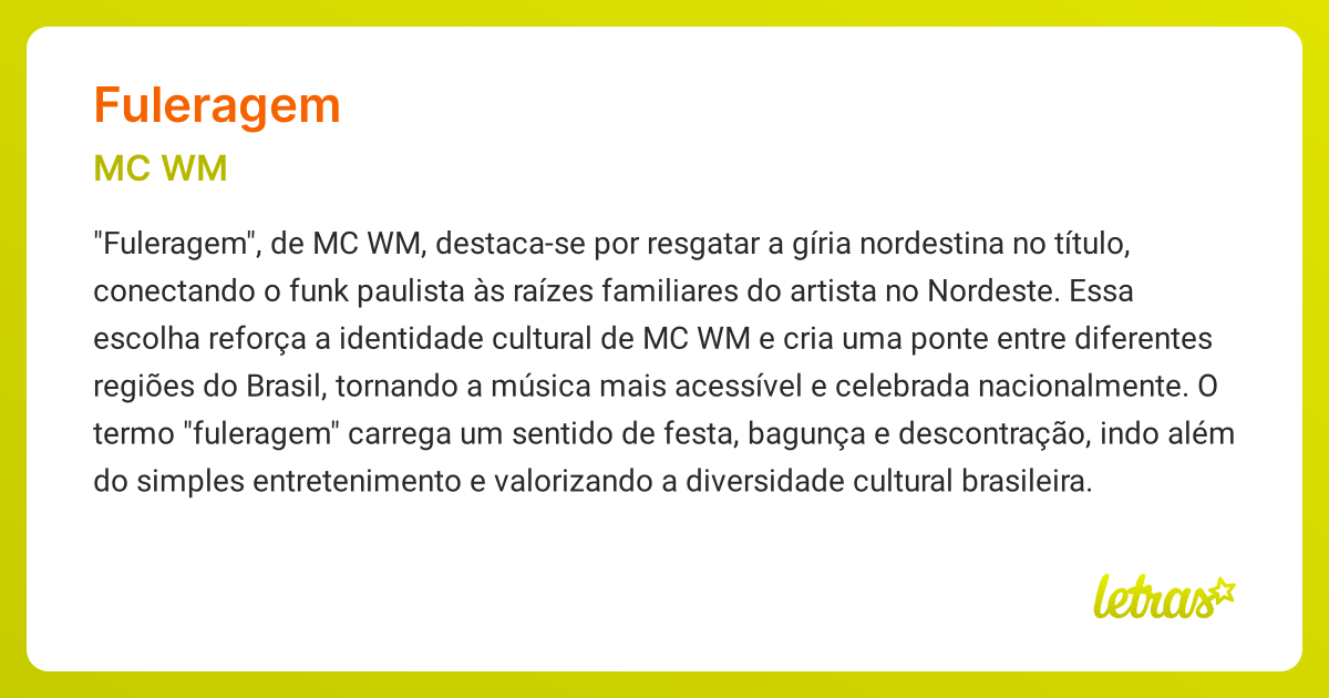 Significado da música FULERAGEM (MC WM) - LETRAS.MUS.BR