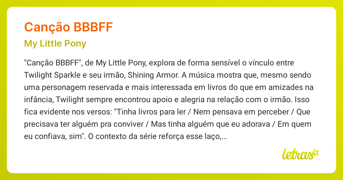 Significado da música CANÇÃO BBBFF (My Little Pony) - LETRAS.MUS.BR