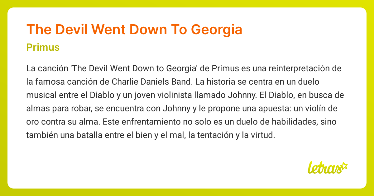 Significado de la canción THE DEVIL WENT DOWN TO GEORGIA (Primus